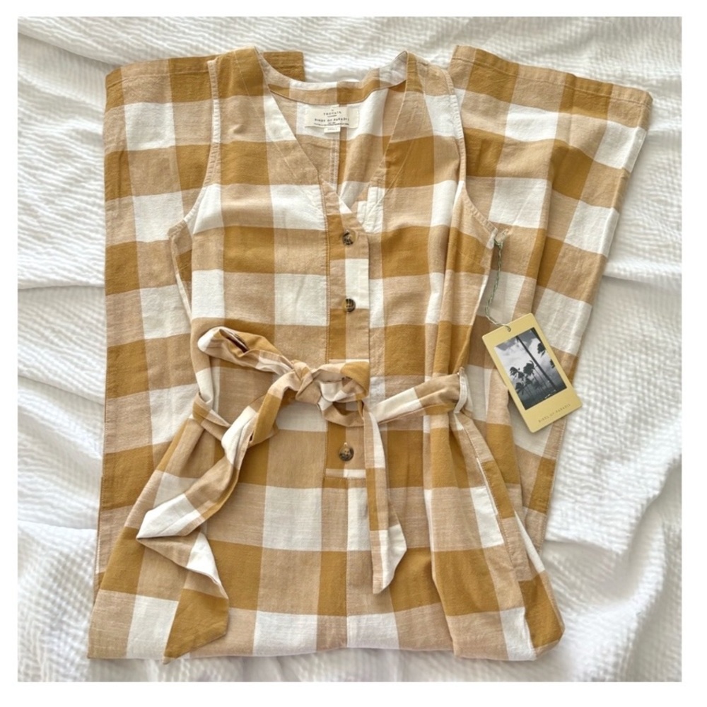 Trovata Gold Checkered Cropped Wide Leg Jumpsuit